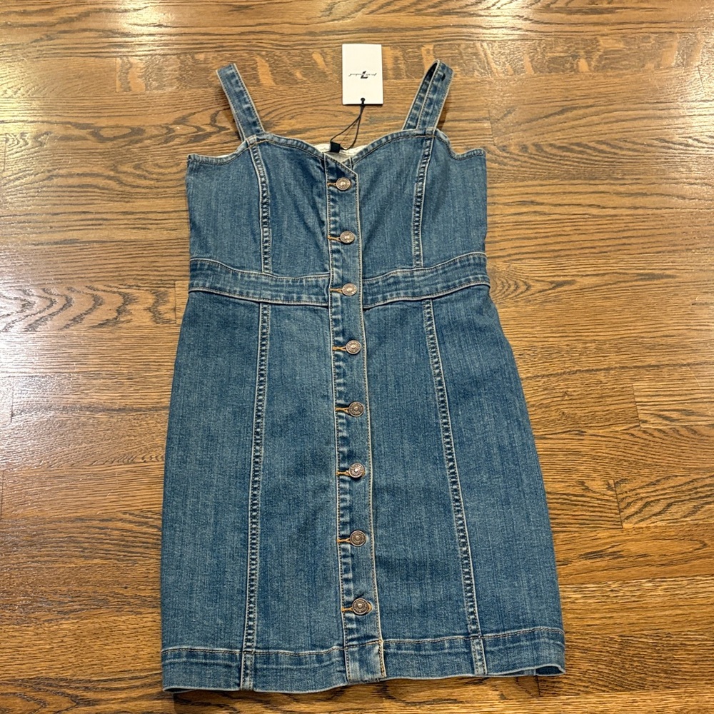 7 for all Mankind NWT Button-Front Denim Mini Dress - Blue, xS